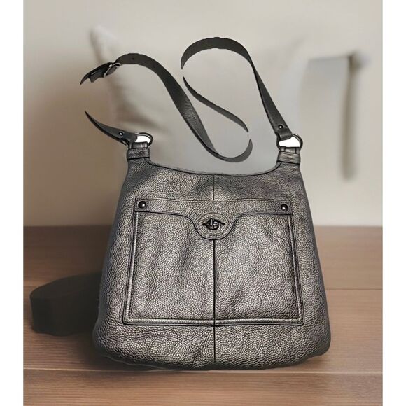 Coach Leather Crossbody Pebbled Metallic Silver Penelope J1168-F16533 & Wallet - Picture 1 of 8